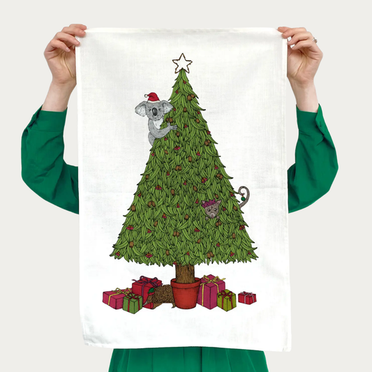 The Nonsense Maker Aussie Christmas Animals - Linen Tea Towel