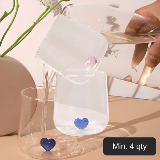 TUTU home - L'amour" Heart Glass Cup 1pc – 280ml | Borosilicate Tumbler with Heart Detail (Comes in Blue or Pink)