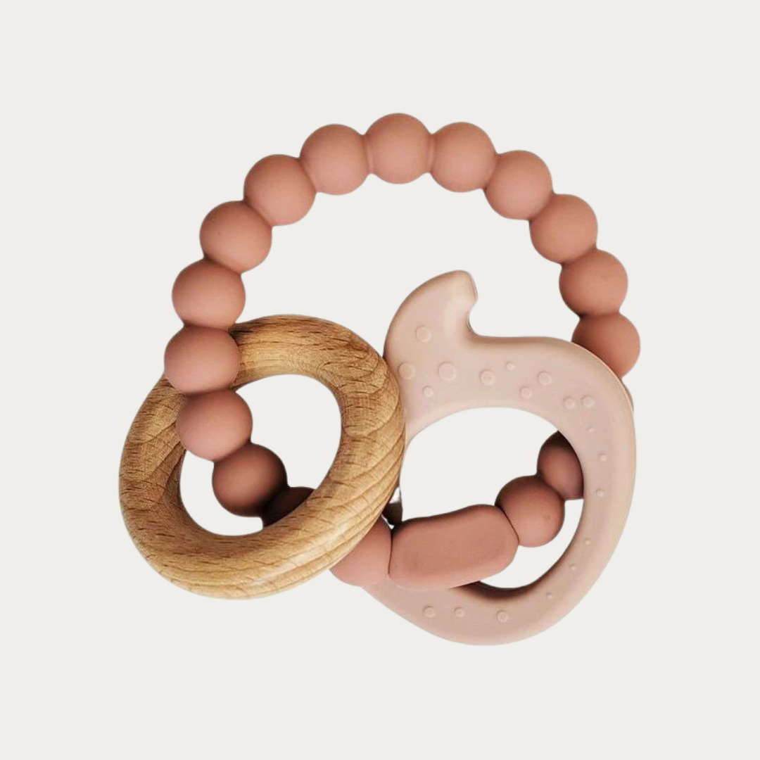 Urban Junior Elephant Teether Ring Pink & Natural 14cm FDA Approved Silicone